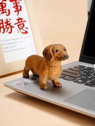 Handmade wood carving puppy ornaments desktop decoration solid wood dachshund crafts