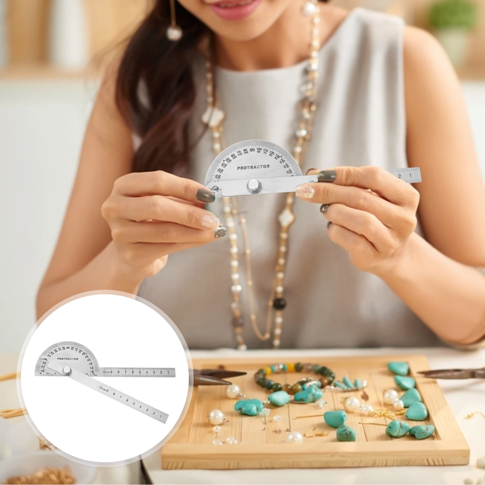 Stainless Steel Protractor 90x100mm Dual Arm Angle Ruler Locking Nut Measurement Woodworking Drafting Tools Art Supplies