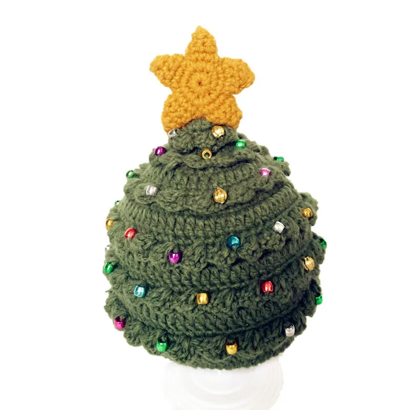 Sombrero de lana de estrella de árbol de Navidad hecho a mano para niños, gorro cálido para vacaciones, regalo, Otoño e Invierno