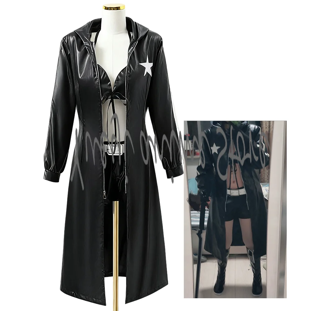 

Индивидуальное кожаное пальто в стиле аниме BRS Black Dress Rock Cosplay Shooter для Хэллоуина, Рождества и новогодней вечеринки
