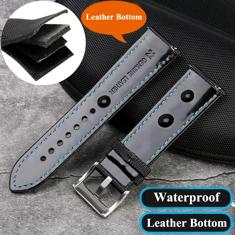Zegarek ze skóry nylonowej bransoletka z paskiem 20mm 22mm 24mm dla Breitling Tissot Casio Tudor Seiko mężczyźni kobiety tkanina płócienna zegarek