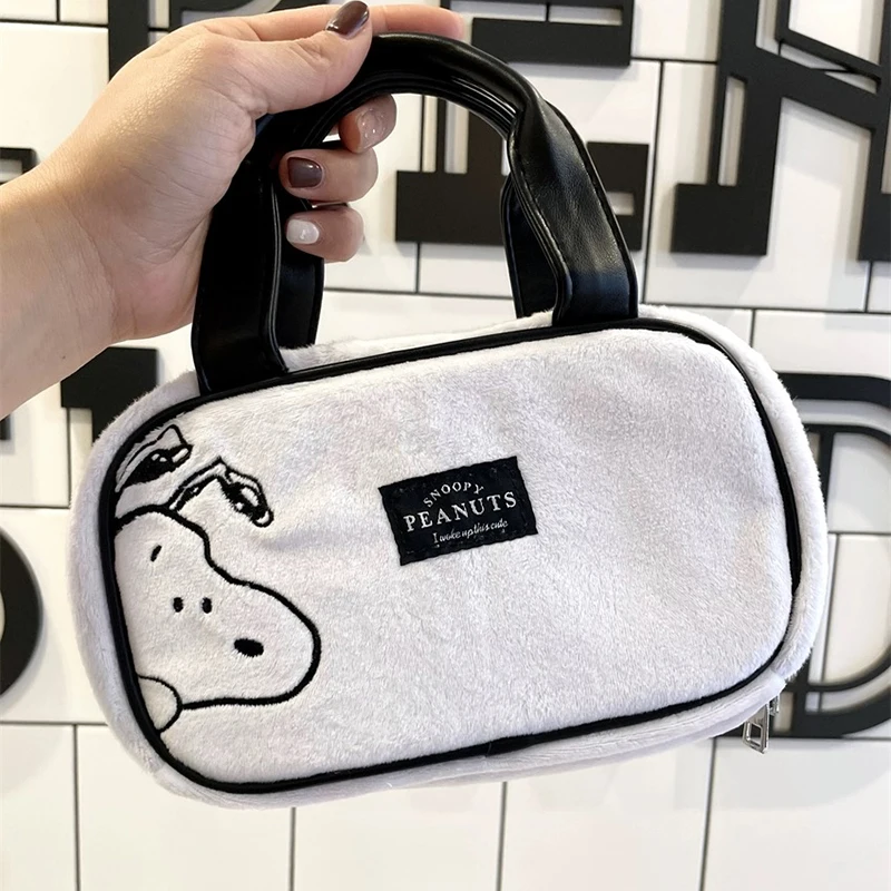 MINISO Disney Series Handbag Snoopy Plush Bag Cartoon Cute Embroidered Makeup Bag Storage Bag Small Square Bag