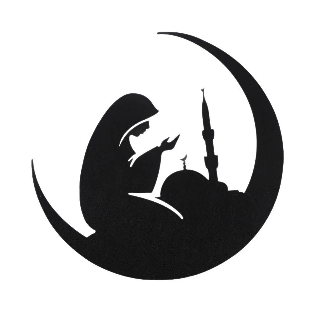 For Ramadan Hanging Wall Sticker Moon Castle Design Nonwoven Felt Fabric Home Decor Pendant 30 Centimeters Black
