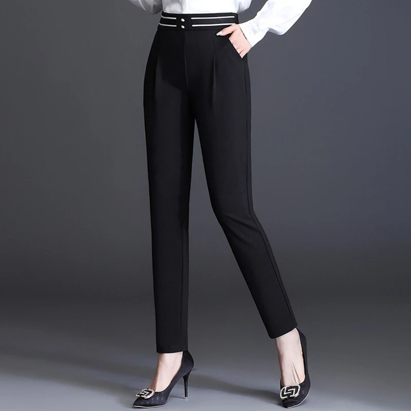 Color blocked waist black suit small leg pants women's spring and summer drape high waist slimming effect plus size 9 points
