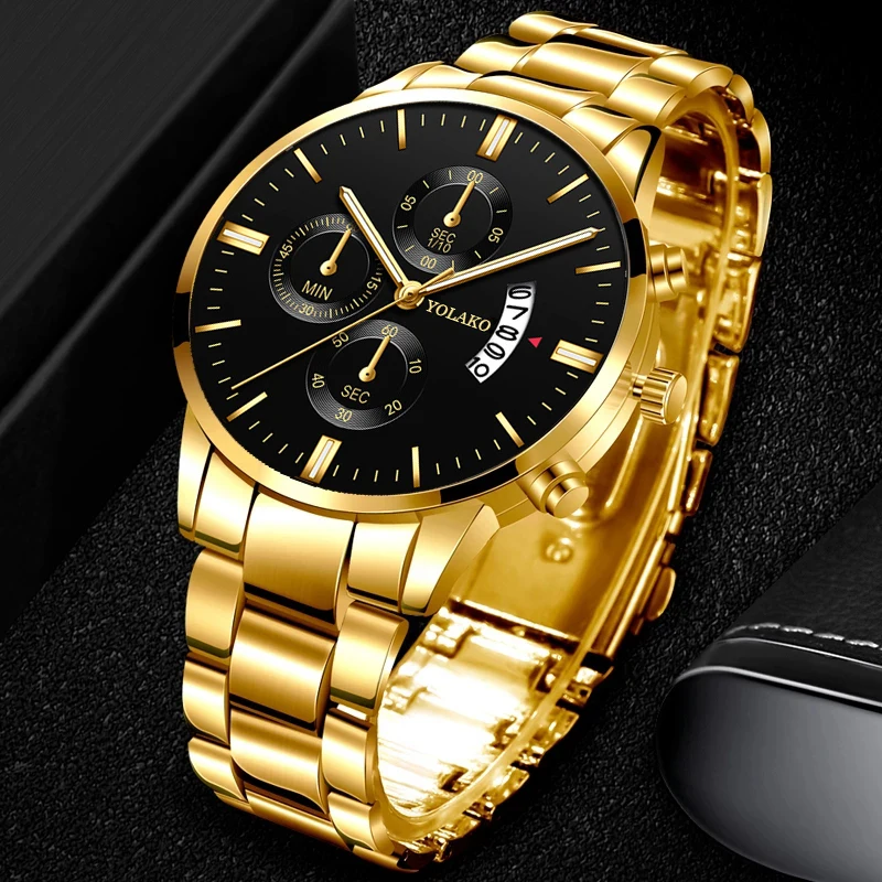 Hot Watches Fashion Men Stainless Steel Watch Luxury Calendar Quartz Wristwatch Business Watches Man Clock Relogio Masculino