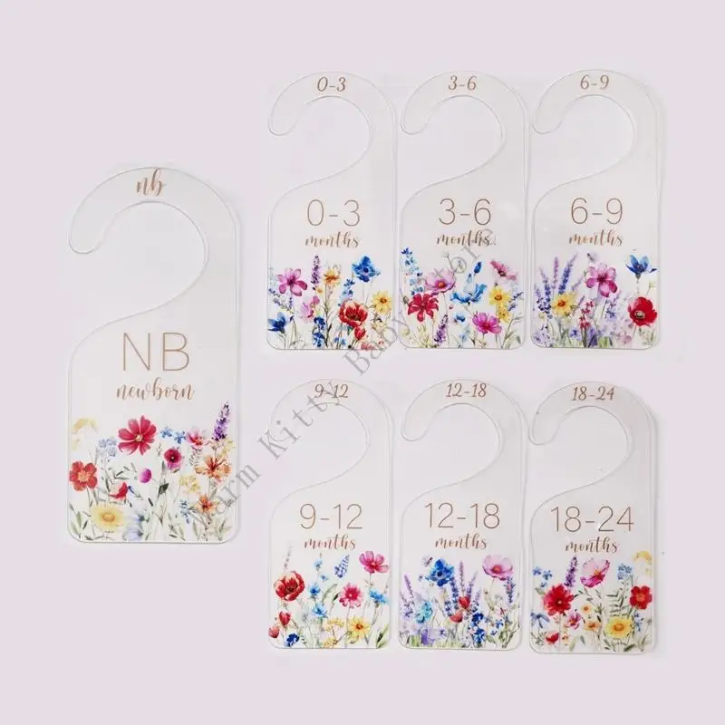 

New 7 PCs Flower Baby Milestone Growth Record Hanging Cards Acrylic Baby Closet Dividers For 0-24 Months Baby Photography Props