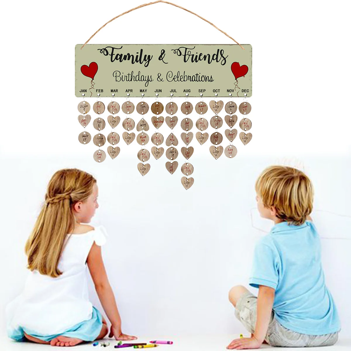 

Wooden Calendar Hanging Board Diy Round Heart Reminder Plaque Birthday Gift Home Decor Organization Planner Hanging