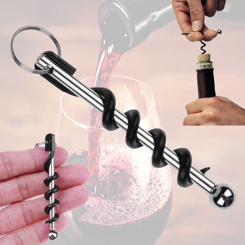 1PCS Portable Wine Bottle Opener Mini Stainless Steel Cork Screw Bottle Corkscrew Double Hinged Outdoor Keychain Wine Opener