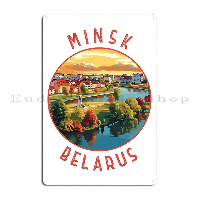 Minsk Belarus Retro Distressed Circle Metal Sign Pub Club Create Designs Wall Decor Tin Sign Poster