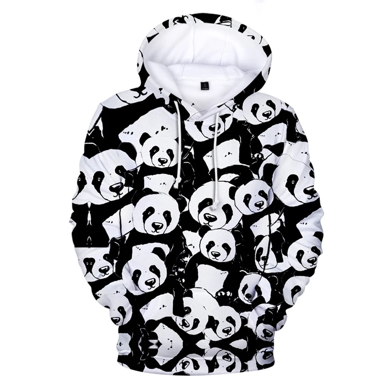 Hoodie pria lengan panjang, Hoodie motif kartun Panda, pullover kasual longgar, pakaian jalanan 3D