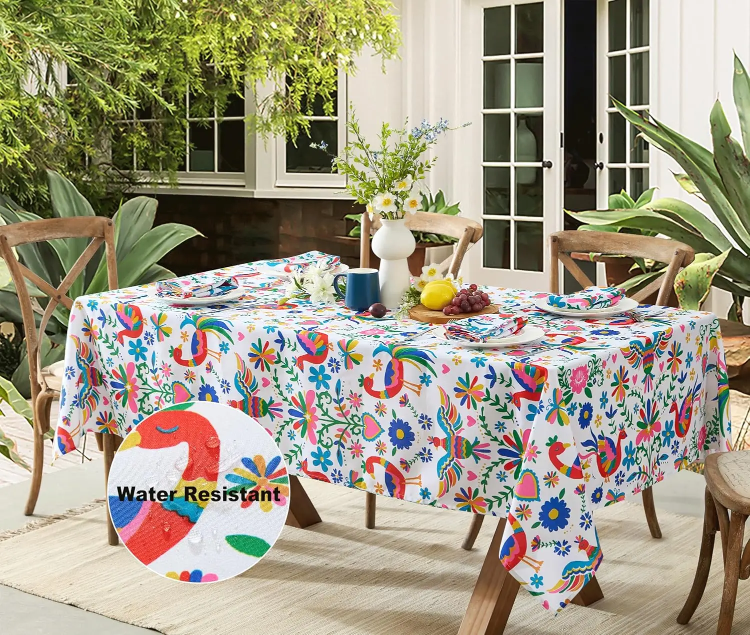 Mexican Floral Birds Rectangle Tablecloths Mexico Party Decor Day of The Dead Dia De Los Muertos Table Cloth Kitchen Table Decor