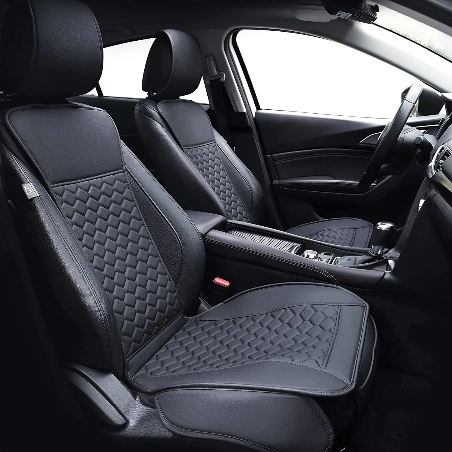 

Leather Car Seat Covers Front 2 Pack with Pillow Universal Fit for Most Cars SUVs Trucks Black