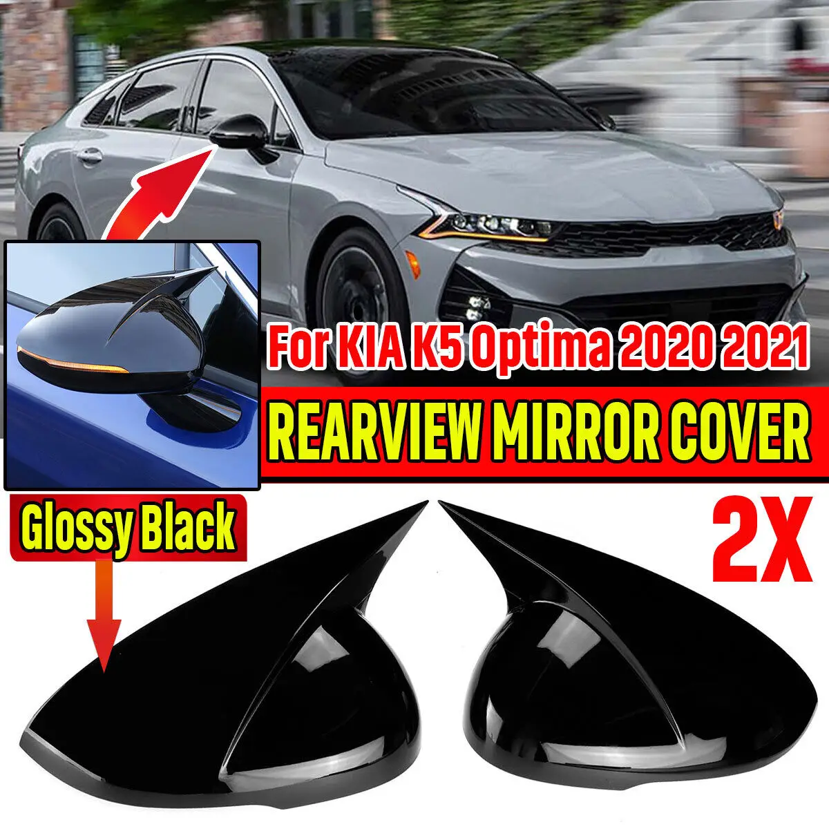 

1 Pair Car Side Rearview Mirror Cover Cap Mirror Shell Case For KIA K5 Optima 2020 2021 M Style Rear View Mirror Cover Cap