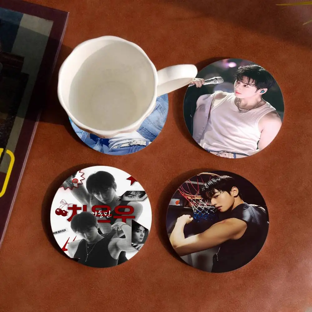 Kpop A-Astro Cha Eun Woo Retro Wooden Cup Mats Elements Colour Printing Cup Coasters Home Kitchen Decora Gifts