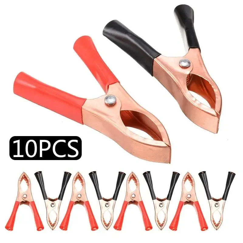 10pcs 30A Crocodile Spring Clamp Red & Black Car Battery Clip Cables Alligator  Charger  Voltage Testing Tool Accessory