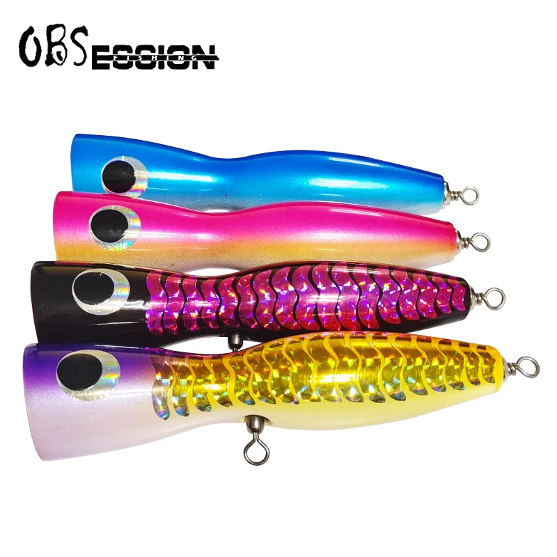 OBSESSION WD112 120g 195mm Popper Fishing Lure Handmade Wooden Surface Popper Trolling Lures Topwater Fishing Hard Wood Baits