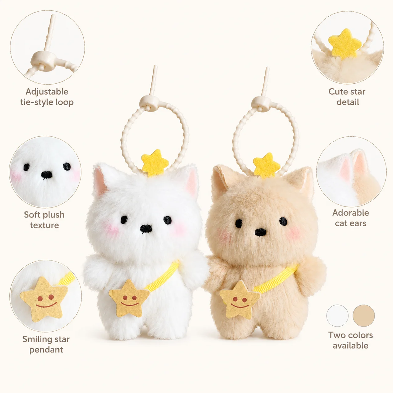 Cute Plush Cat Keychain Star Pendant Bag Charm Soft Kawaii Animal Doll Hanging Ornament for Backpack Handbag Gift