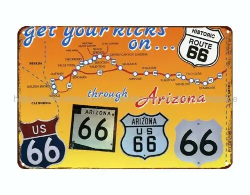 Get Your Kicks On Arizona Route 66 metal tin sign shop wall decor