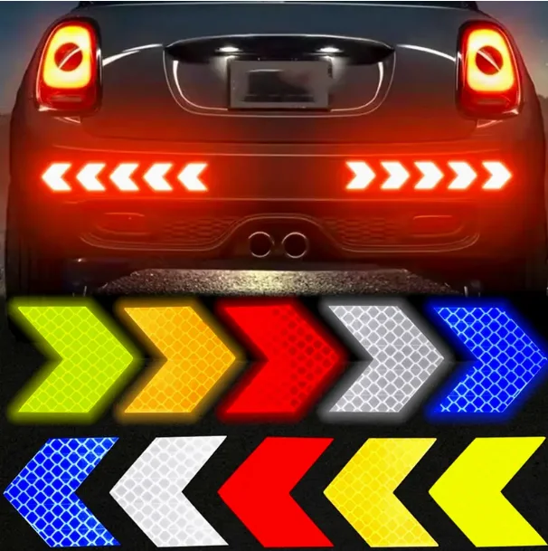 10Pcs Set of Reflective Arrow Safety Stickers - Durable Pvc Material, High Visibility Warning Strips, Used for Car Bumpers, Trunks, Etc., Essential Car Decoration Items | Vivid Color Design | Durable Pvc Stickers, Car Accessories