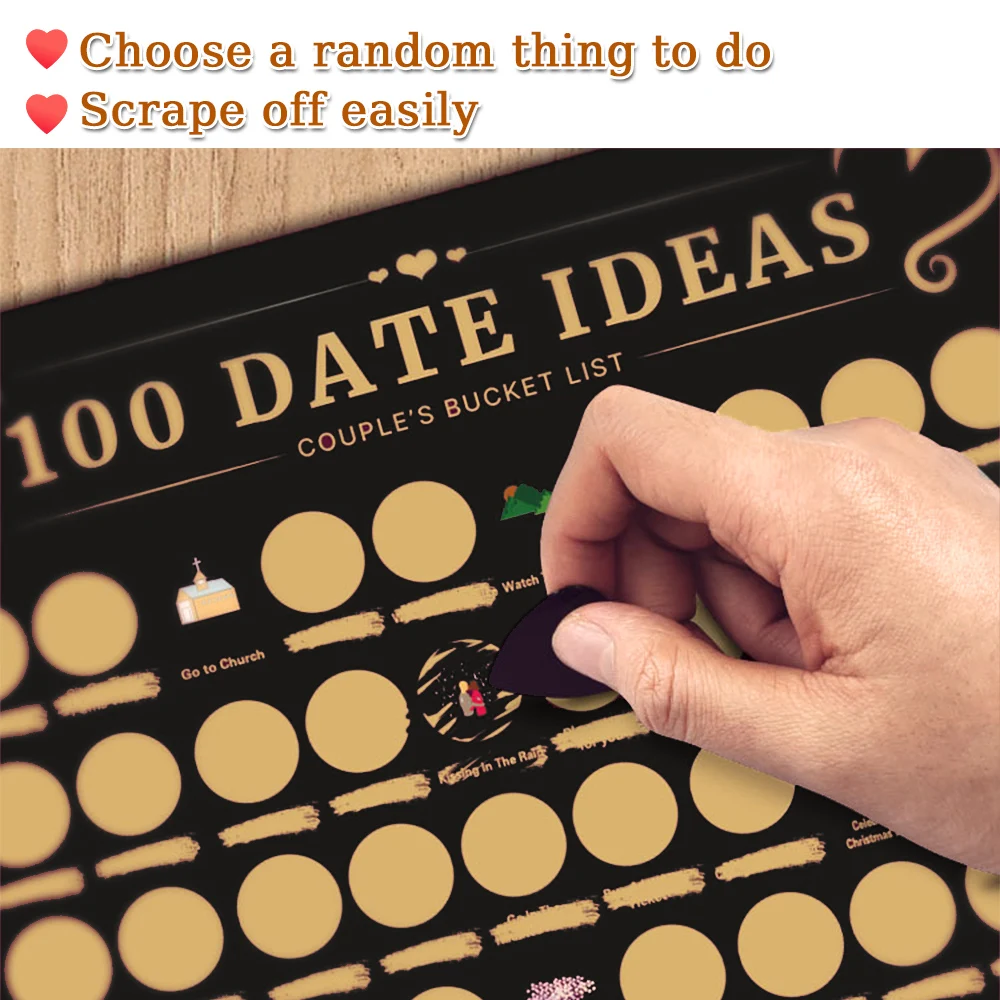 100 Dates Scrape Off Poster Movies 100 Dating Idea For Couple Activities Sweet Things To Do With You Color Print Wall Decoration