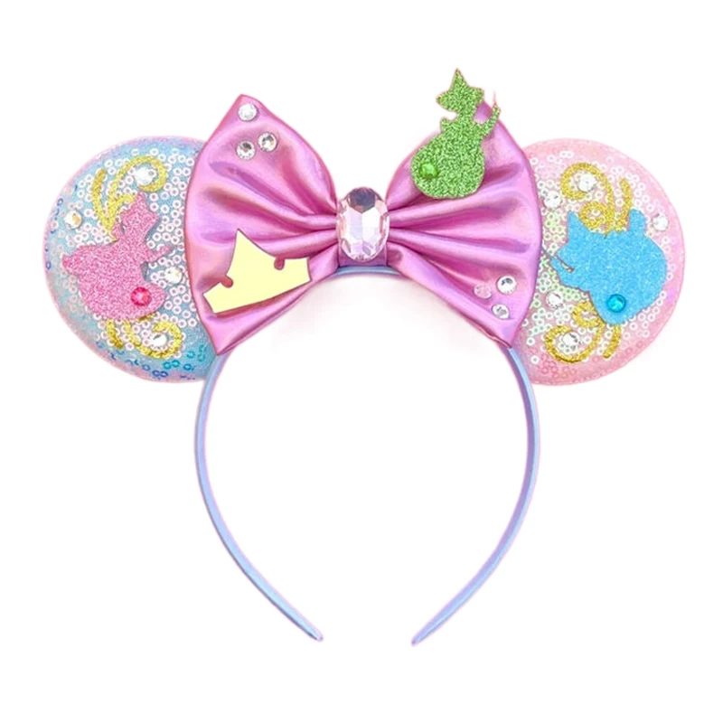 2024 Mickey Mouse Ears Headband Women Sequin Birthday Girl Bow Minnie Hair Bands For DIY Disneyland Hair Accessories Kid Gift