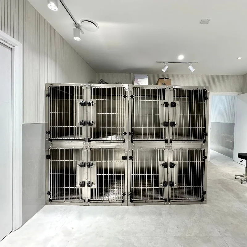 Veterinary Cage Pet Grooming / Hospital Multi-functional Stainless Steel Round Corner Modular Cage System