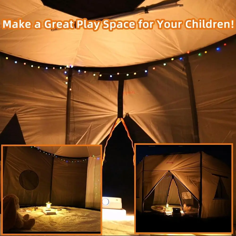 خيمة ترامبولين بطول 14 قدم للأطفال (خيمة فقط)، تناسب 6 أقطاب مستقيمة ترامبولين مستديرة، غطاء ظل ترامبولين مع ضوء LED، مصباح