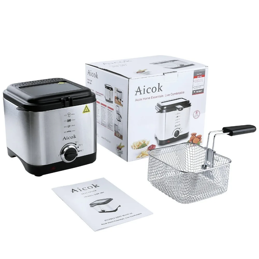 Household 1.5L Electric Deep Fryer Mini Deep Fat Fryer Smart Home Fryer Large Capacity Oil-free French Fries Machine