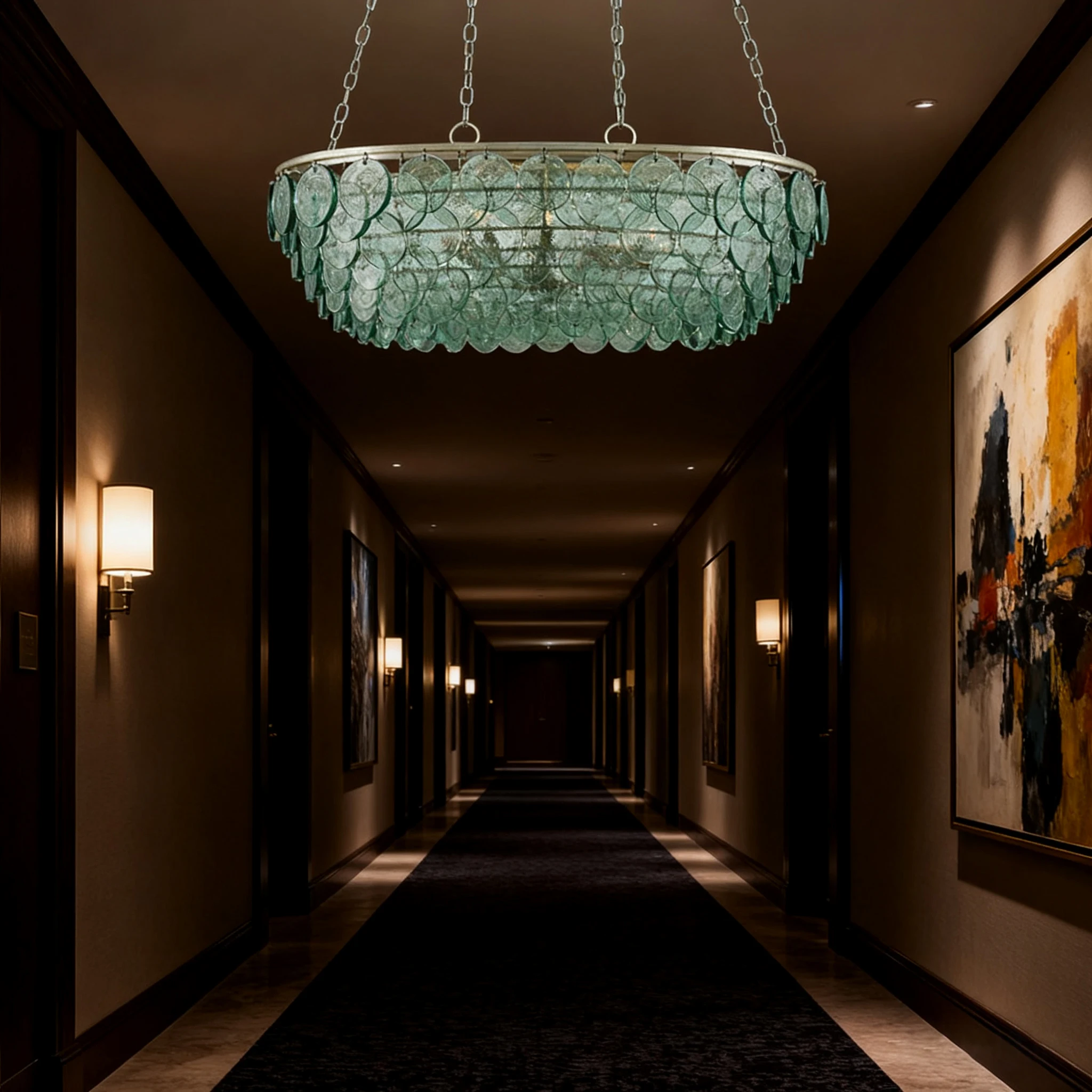 

BOSSEN Modern Adjustable Chandelier 2025 Colored Glass Ceiling Light Luster Dimmable 3-Color Change for Villa Staircase