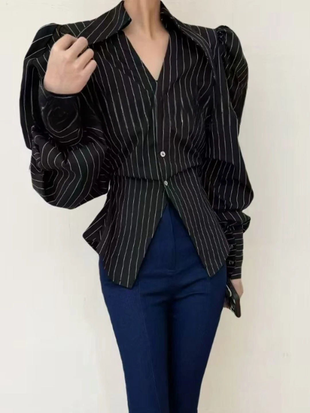 Loose Casual Striped Shirt Women's Long Sleeve Midi Top Spring Comfortable Korean Style Printed Splicing Folded Wear Resistant
