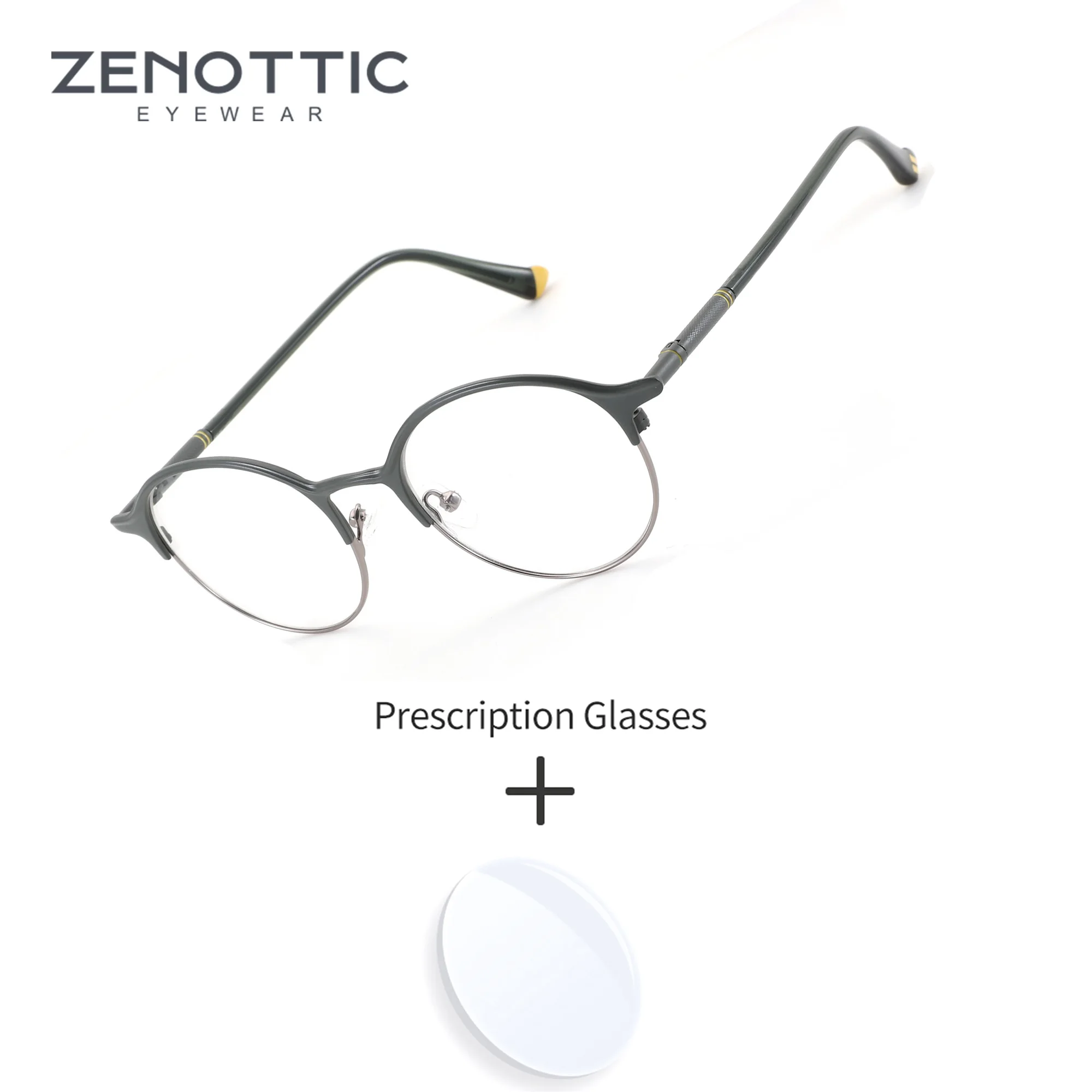 ZENOTTIC M Half-Rim Round Metal Prescription Glasses For Unisex Photochromic Blue Light Filter Casual Eyewear