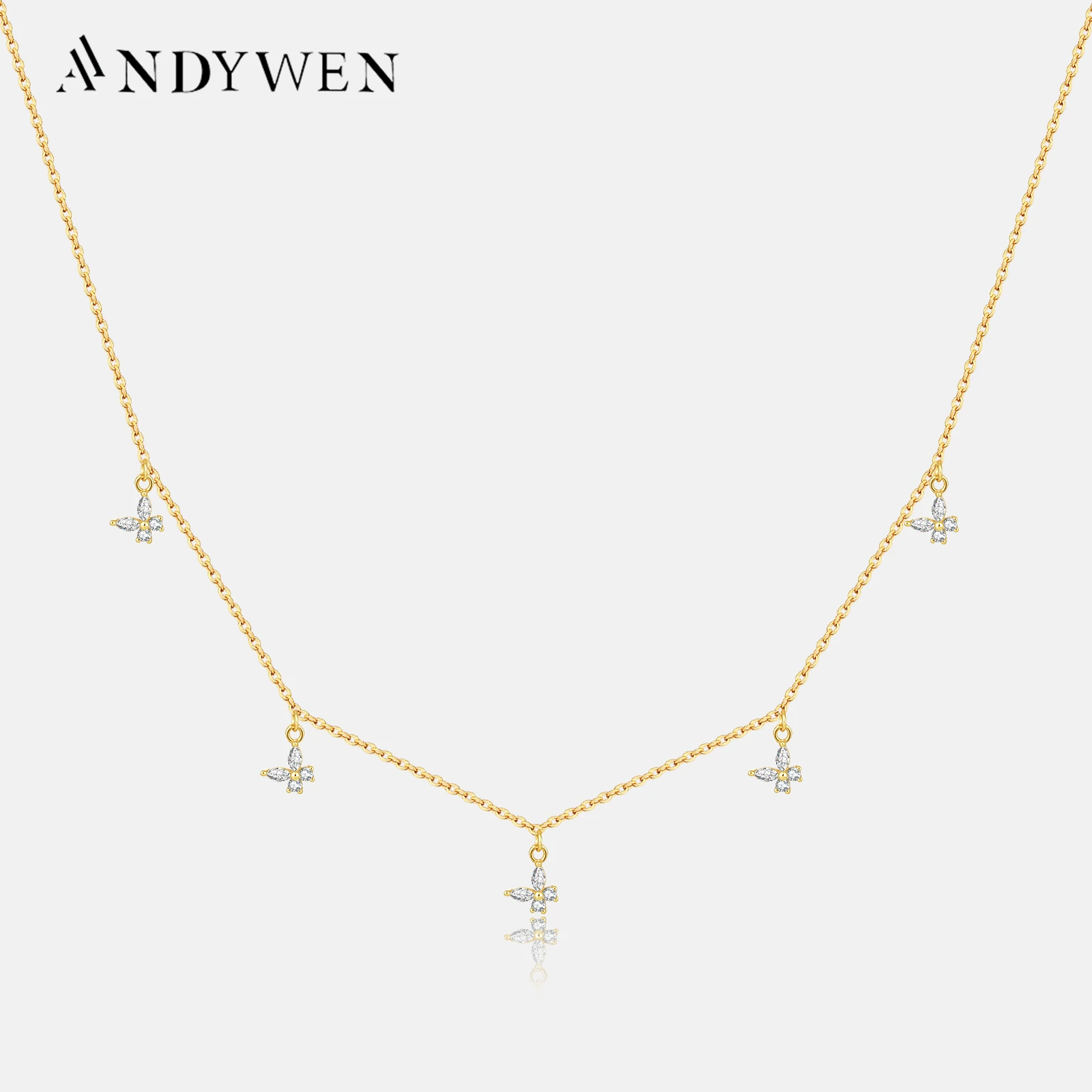 ANDYWEN 925 Sterling Silver Gold  Butterfly Zircon Charm CZ Long Chain Choker Necklace Women New 2023 Wedding Party Jewels