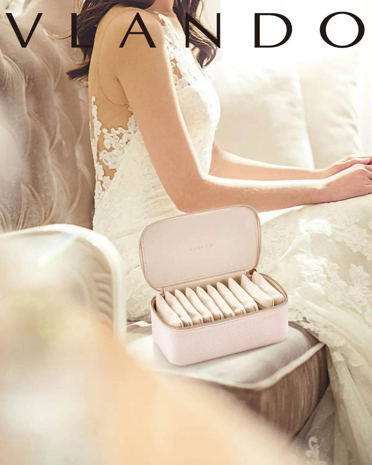 Vlando Travel Jewelry Case,Jewelry Organizer with 6 Zipper Velvet Jewelry Bags for Women Girl,Wedding Birthday Gift Ideas for