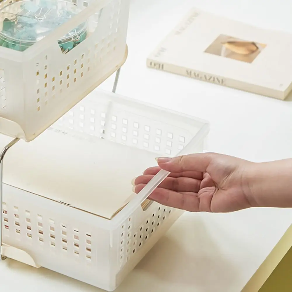 Stackable Storage Basket Hollow Design Drawer Type Desktop Shelf Cosmetics Storage Cosmetics Organizer Desktop Organization