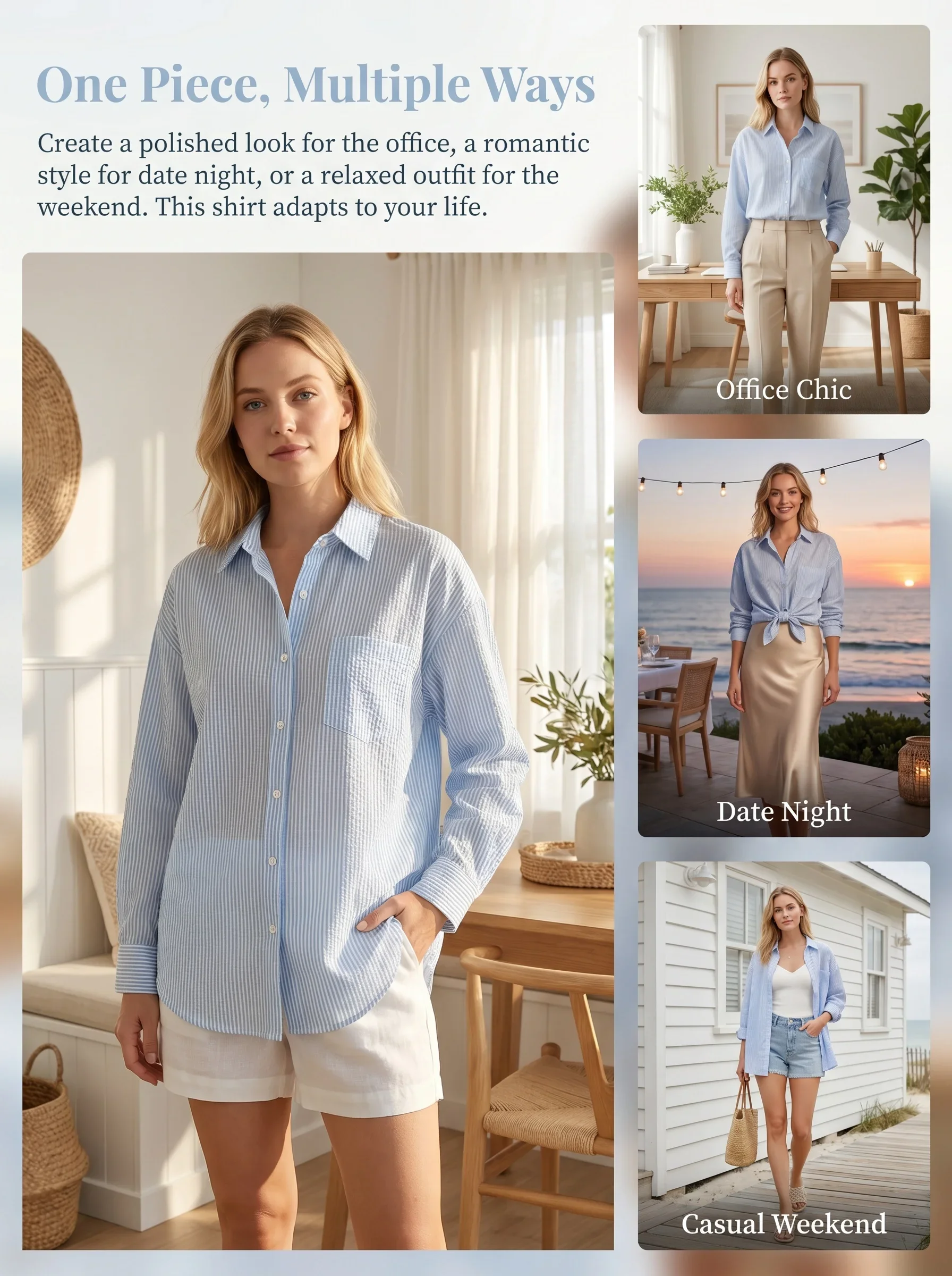 Rosa Fera Damen Gestreiftes Hemd mit Knöpfen, Langarm, Locker Geschnitten, Lässige Büro-Bluse – Detail 3