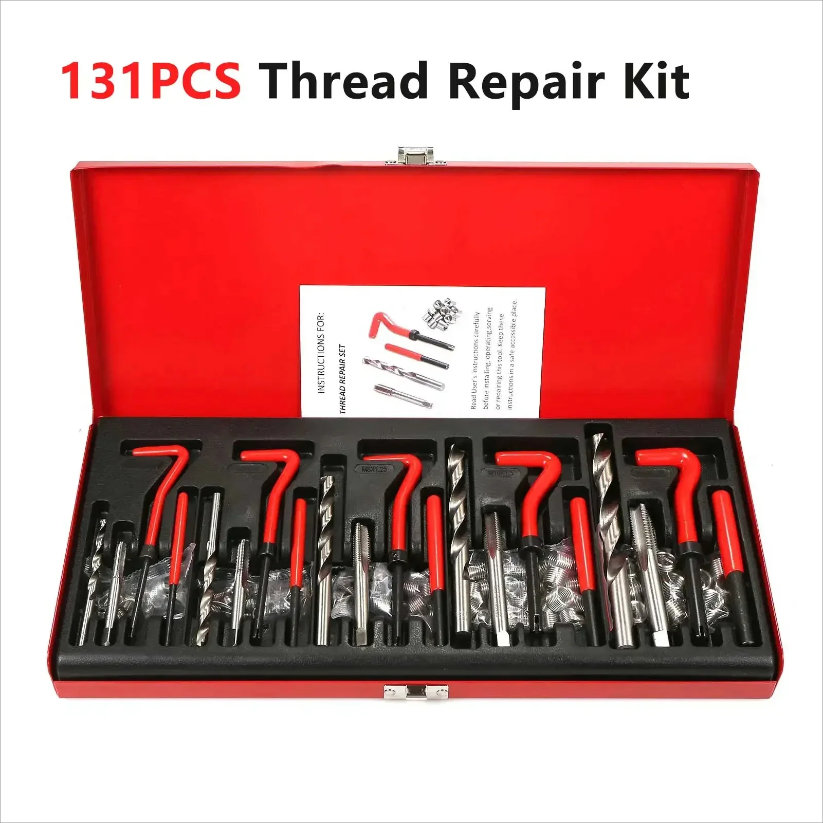 131Pcs Thread Repair Kit M5 M6 Metric8 Metric10 M12 Threaded Tool Twist Drill Bits