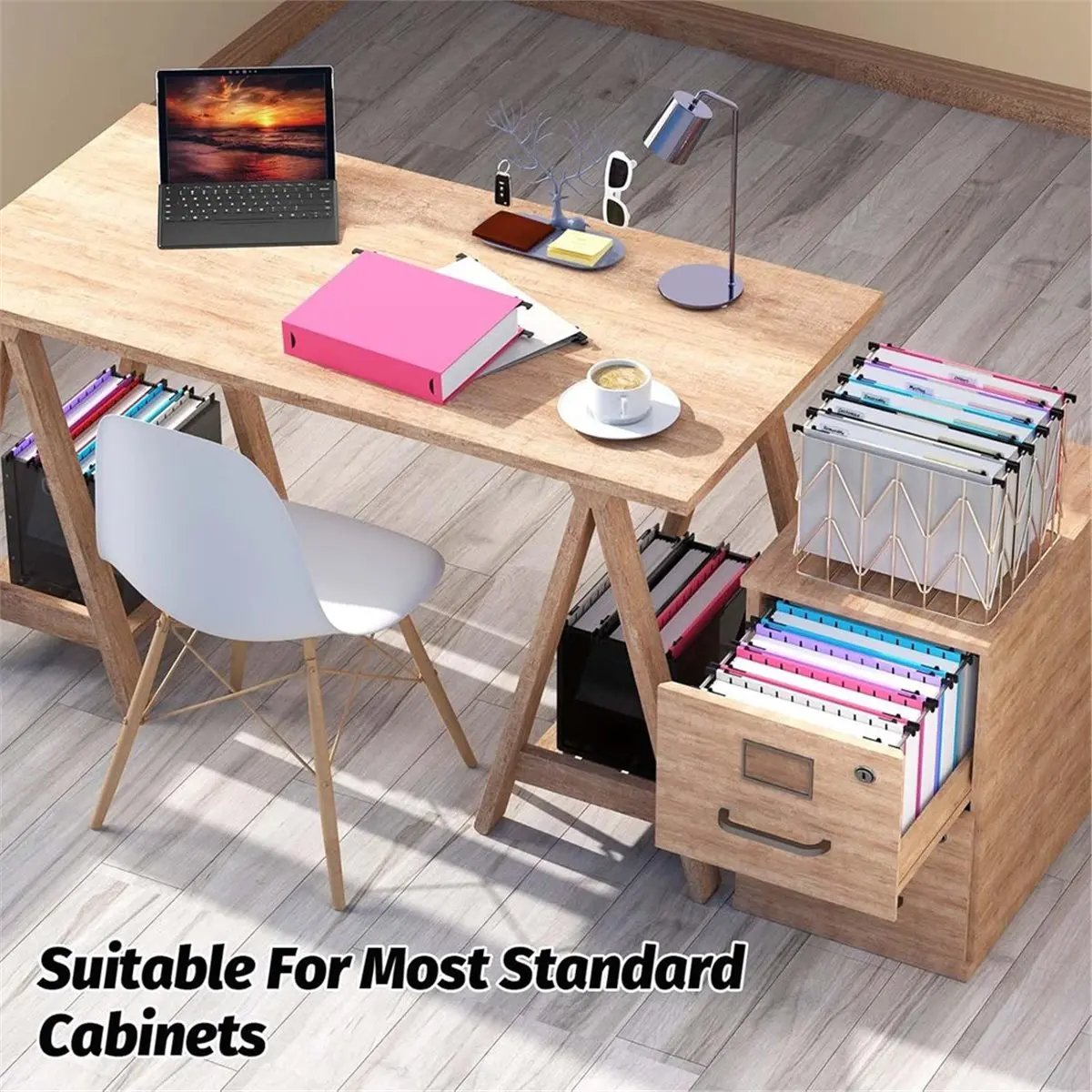 Home Tool Reinforced Plastic Hanging File Folder, 2 Inch Expansion, 6 Colors for Bulk Files, Charts, Assorted Colors