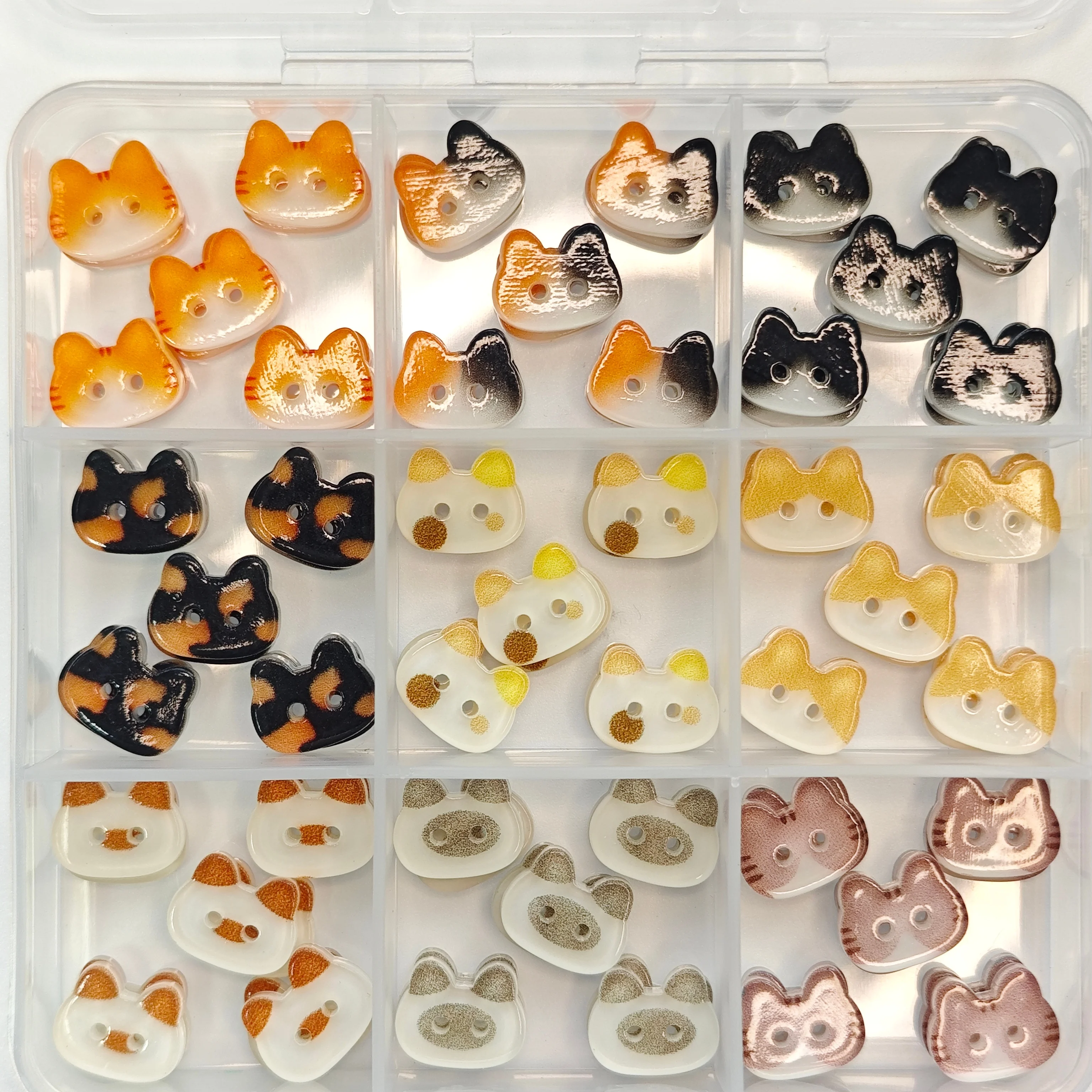 90-Pack Boxed Multicolor Cat Buttons - Cartoon Animal Buttons for Shirts, Cardigans, DIY Sewing & Scrapbooking
