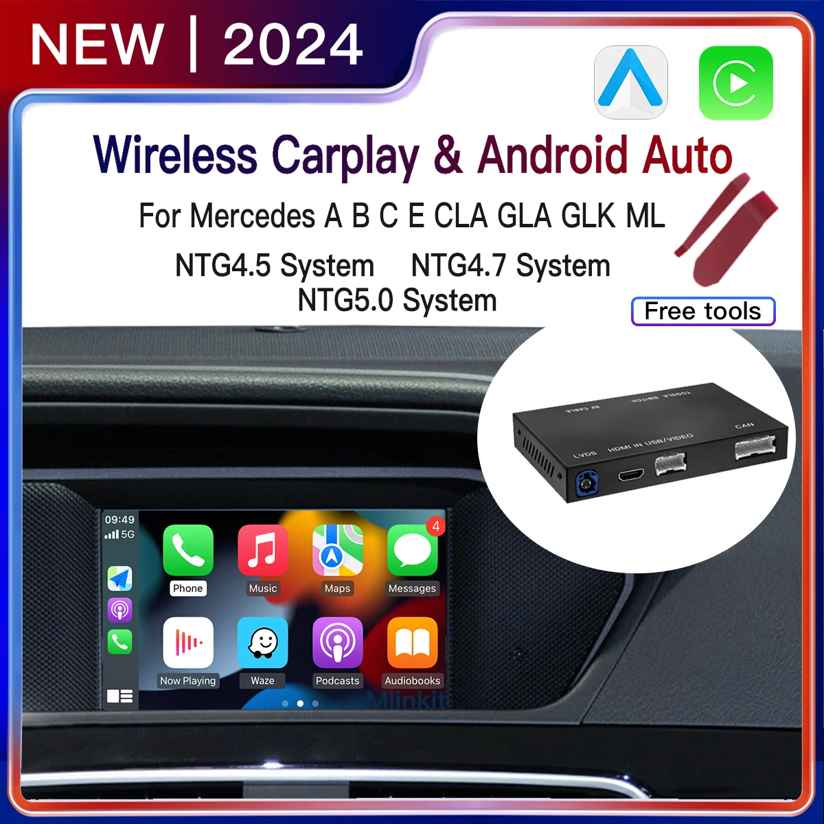 Wireless CarPlay Android Auto Fits For Mercedes Benz A B C E S CLA CLS GLA GLK SLK ML NTG4.5 NTG4.7 NTG5.0 W204 W176 Decorder