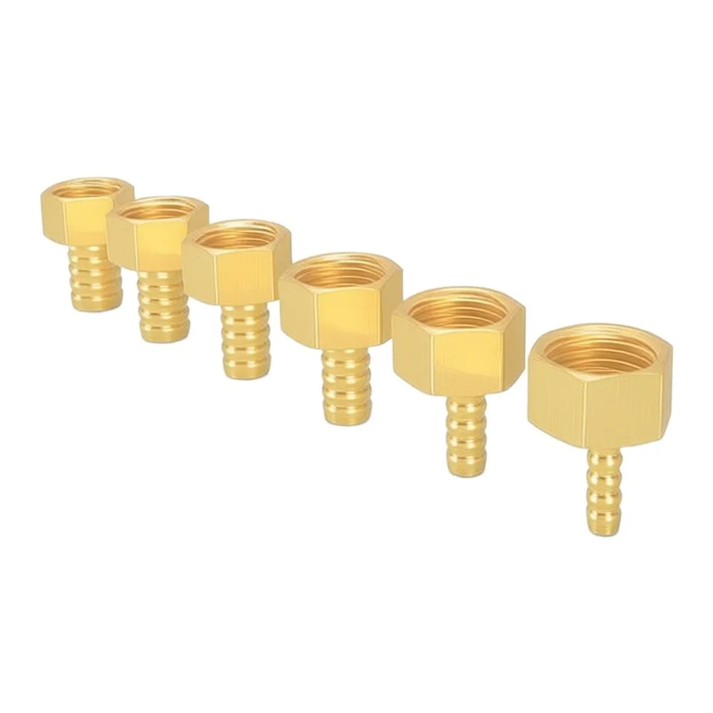 Brass Barb Fittings 6pcs Female Threaded for 6mm to 16mm Tubing Compatible with Water Irrigation and Low Pressure Gas