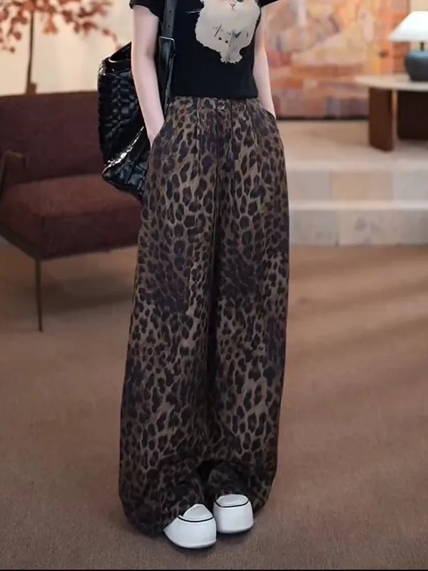 

Casual Wide Leg Pants Thin Leopard Print Women's Summer New Style 2026 Popular Loose Match All High Waist Straight Tube Pants