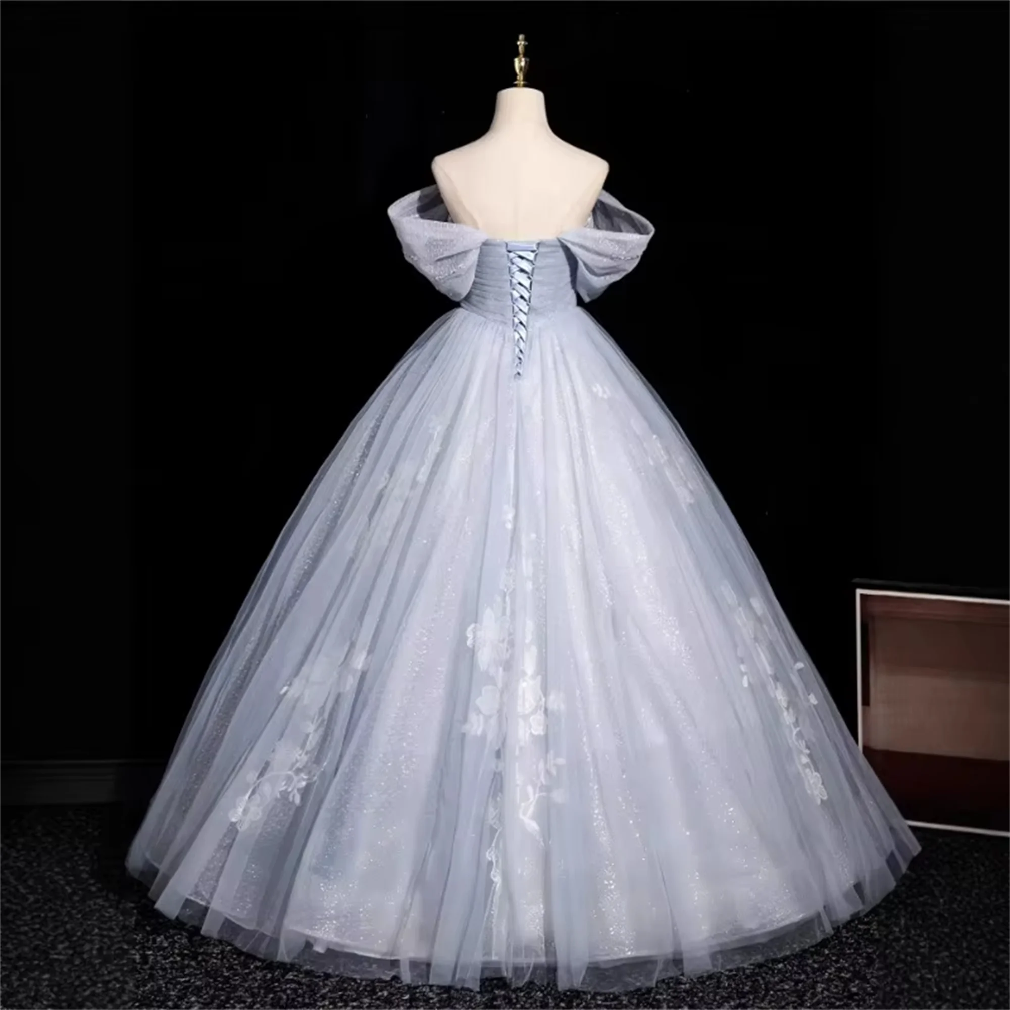 Dusty Blue Quinceanera Dresses Ball Gown Customized Off-Shoulder Sparkling Prom Dress 2026 Graduation Party Evening Dress Formal