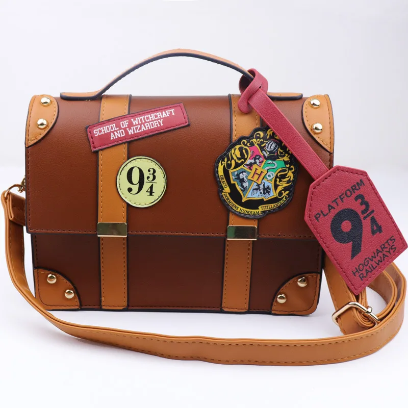 Harry Potter Hogwarts Magic School PU Handbag Shoulder Bags College Platform 93/4 PU Leather Purse Box Handbag for Girls Women