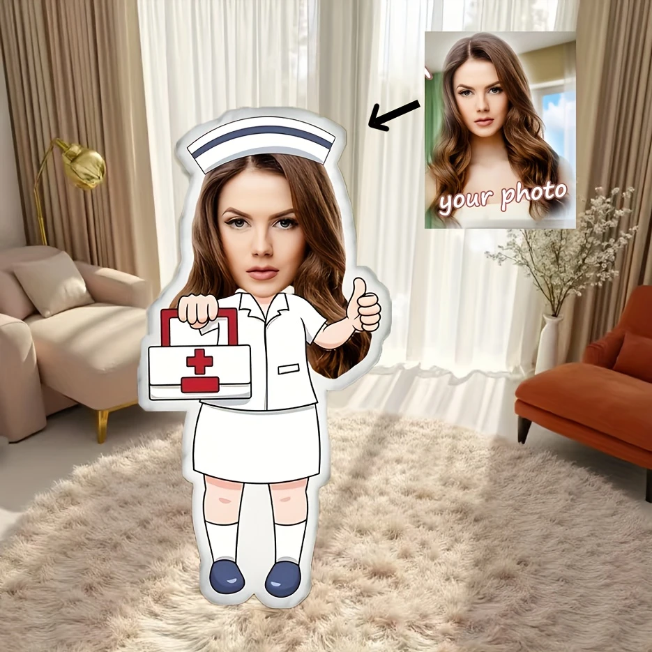 Customized Photo Nurse Box Design Pillow - Personalized Double-Sided Printing, Hooded Nurse Outfit Design, Perfect Gift for Birt