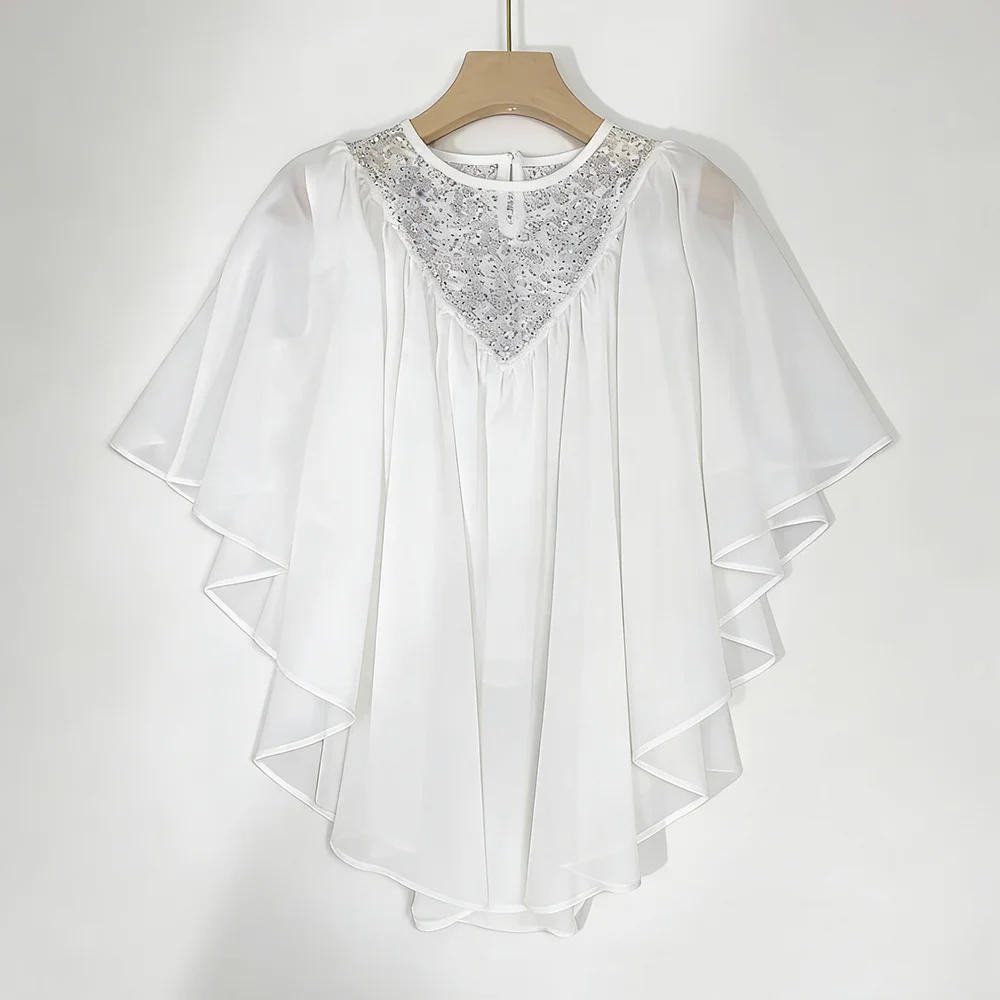 TWOTWINSTYLE Elegant Loose Solid T Shirts for Women O Neck Short Sleeve Spliced Lace Summer French T Shirt Female New KTS562122