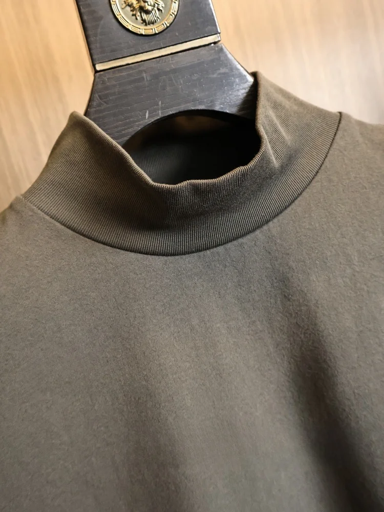 Men's Cotton T-Shirt Breathable Comfortable Base Layer Half High Collar Fashionable Autumn Wear Skin-friendly Modern Style