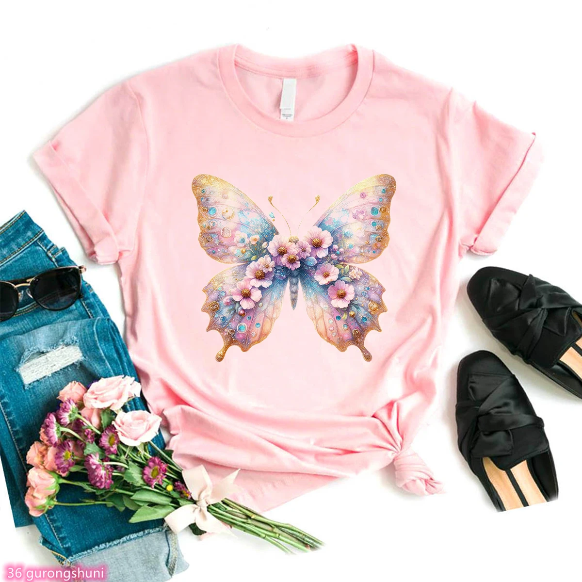 Watercolor Tree Of Life Shirt,  Fashion Women Tshirt ,Family Reunion Shirt,summer Femme Tshirt Pink Short Sleeve Tops Wholesale image 4