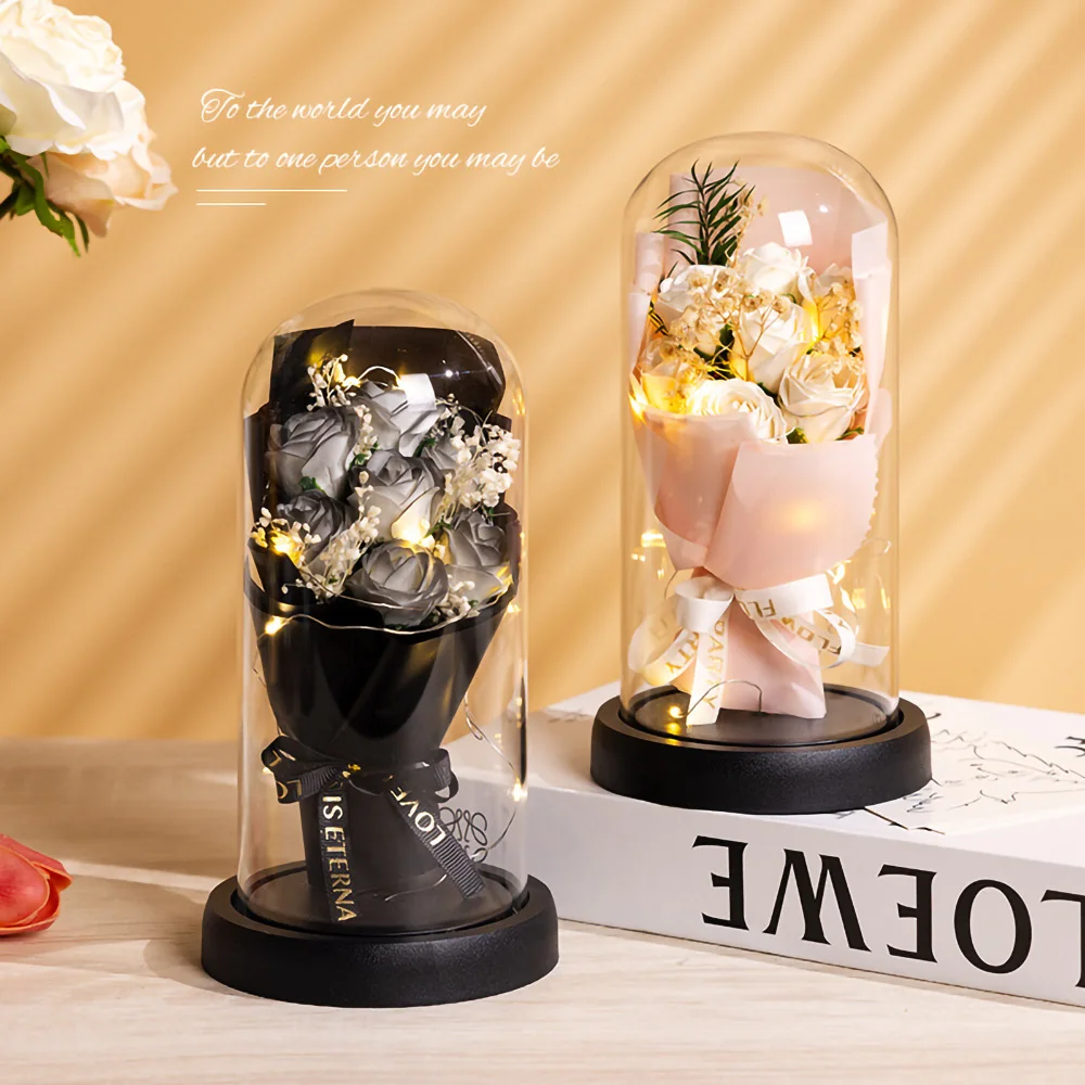 Ewige Rose LED Licht Acryl Abdeckung Blume Valentinstag Geschenk Hochzeit Party Decor Künstliche Rose Blumen Licht Weihnachten Teil – Detail 4