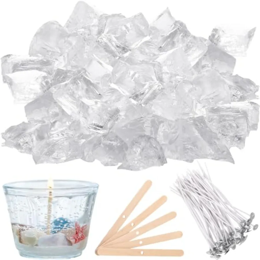 

6 lb Gel Wax for Candle Making Clear Jelly Candle Wax with Wooden Candle Wick Centering Device for DIY Candle Making Supplies