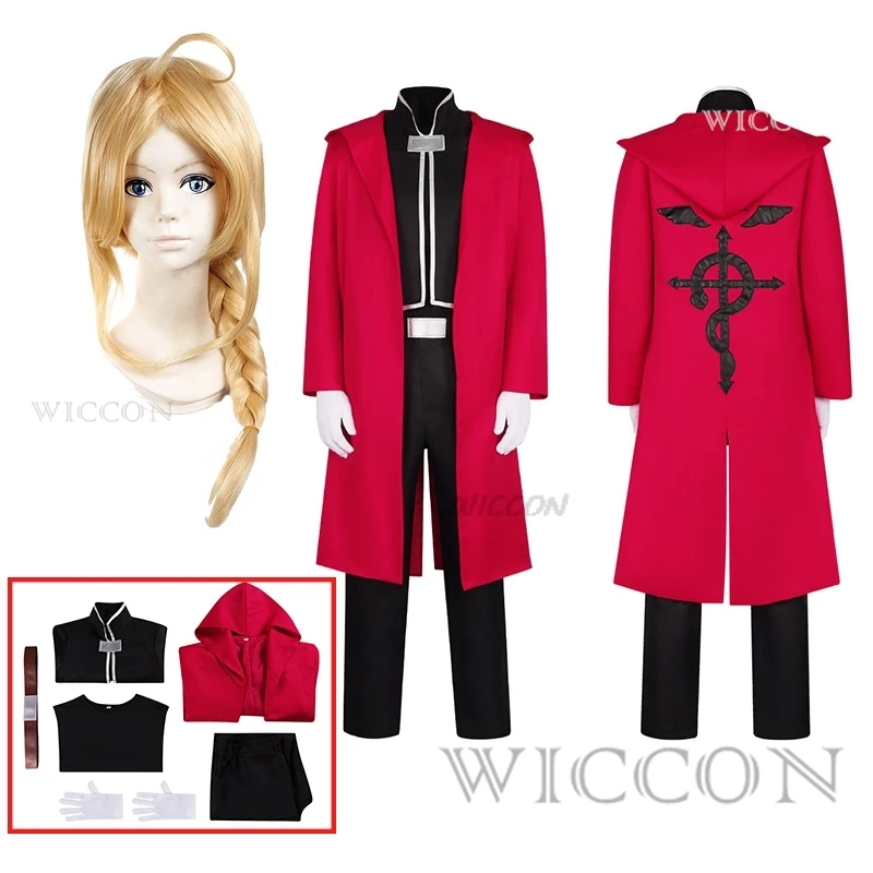 Anime Cos Edward Elric Cosplay Costumes Red Outfit Halloween Christmas Uniform Custom Size Cosplay Costume wig suit set